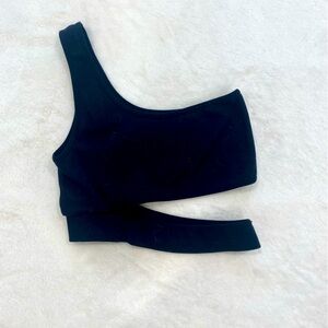 Black One-Shoulder Cutout Crop